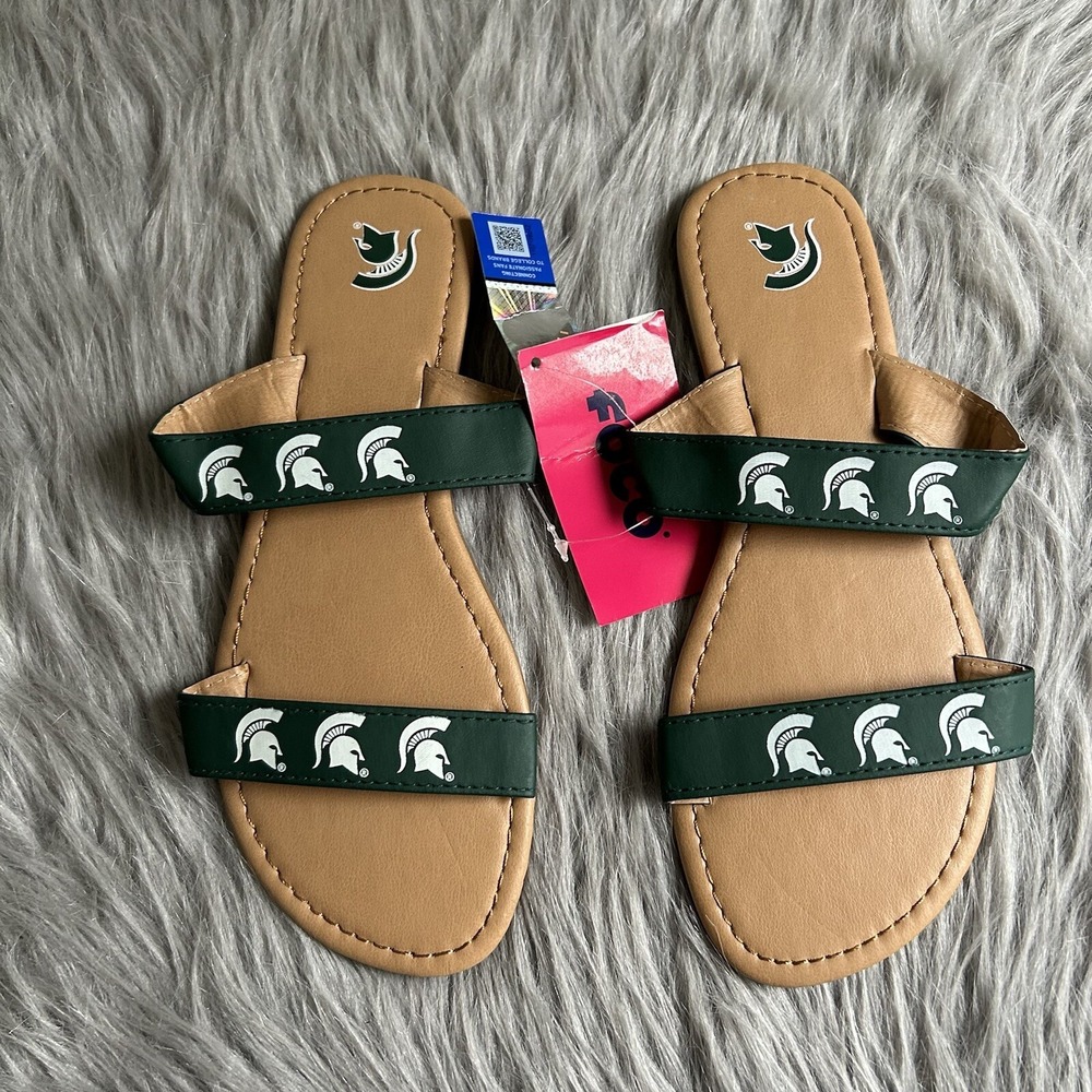 Foco Michigan State University Spartans Sandals Women Size Medium Open Toe Shoes